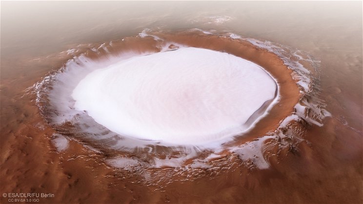 Egy jéggel teli hatalmas krátert kaptak lencsevégre a Marson