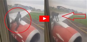 A repülő szárnyán mászott egy férfi, ott akart utazni – videó 