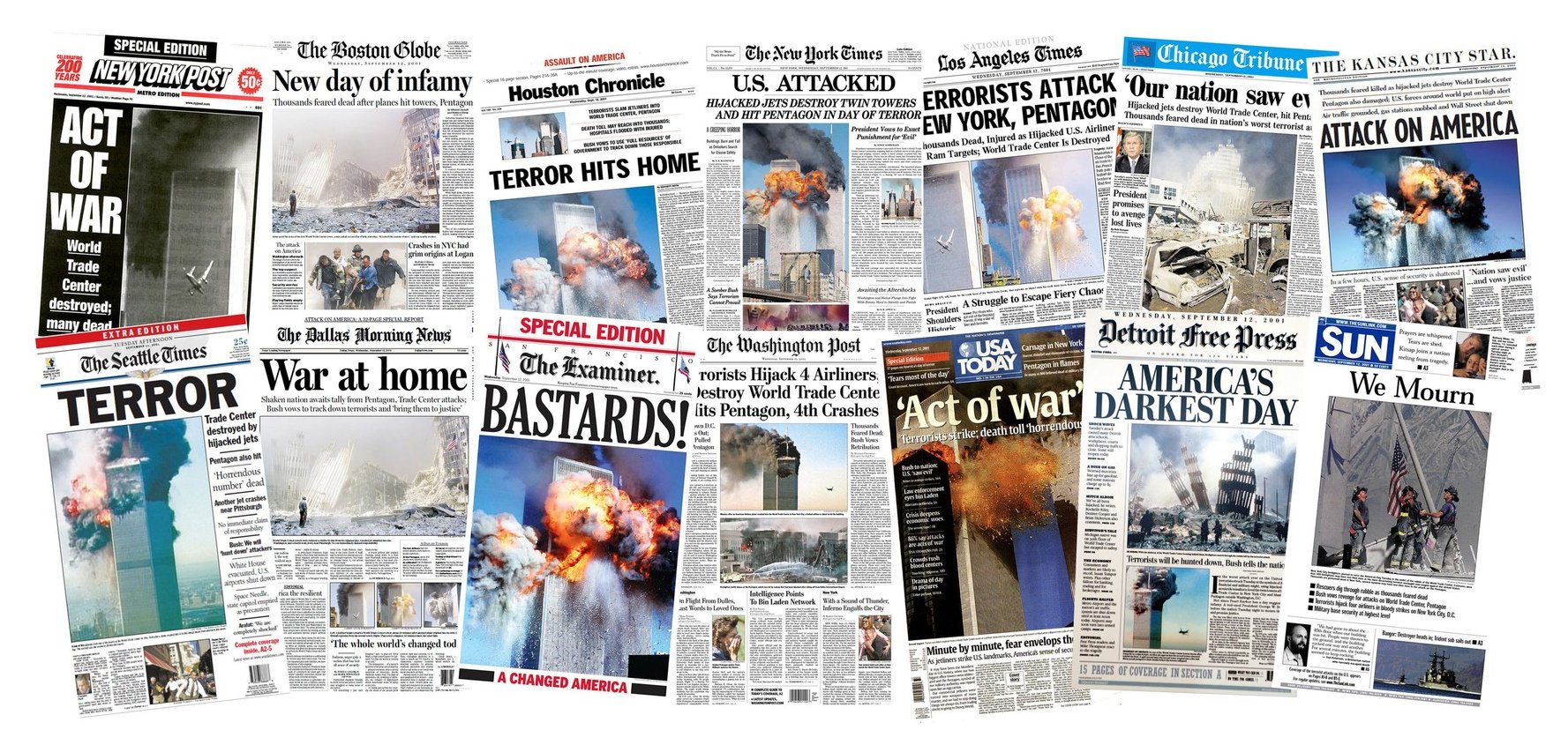 Így reagáltak az újságok címlapjai a 2001. szeptember 11-ei terrortámadásra – galéria